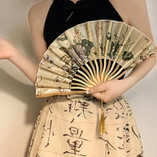 Chinese Flower Birds Hand Held Folding Bamboo Fan Wedding Party Dancing Fan Gift