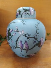 Pot couvert à gingembre en céramique décor oiseaux et fleurs