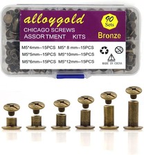 90 Sets Bronze Chicago Screws Leather Assorted Kit 6 Sizes of Screw Rivets for