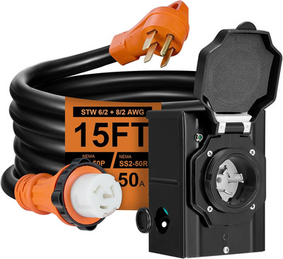 15FT 50 Amp Generator Cord with Pre-Drilled Power Inlet Box,Heavy Duty Generator