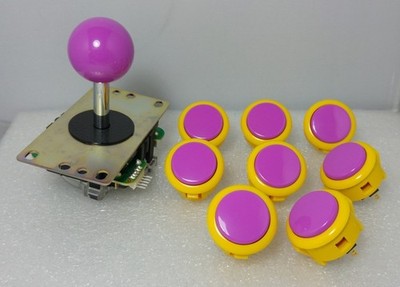 8 pcs Sanwa Genuine Buttons Mix Yellow Violet & VI Joystick Video Arcade Parts