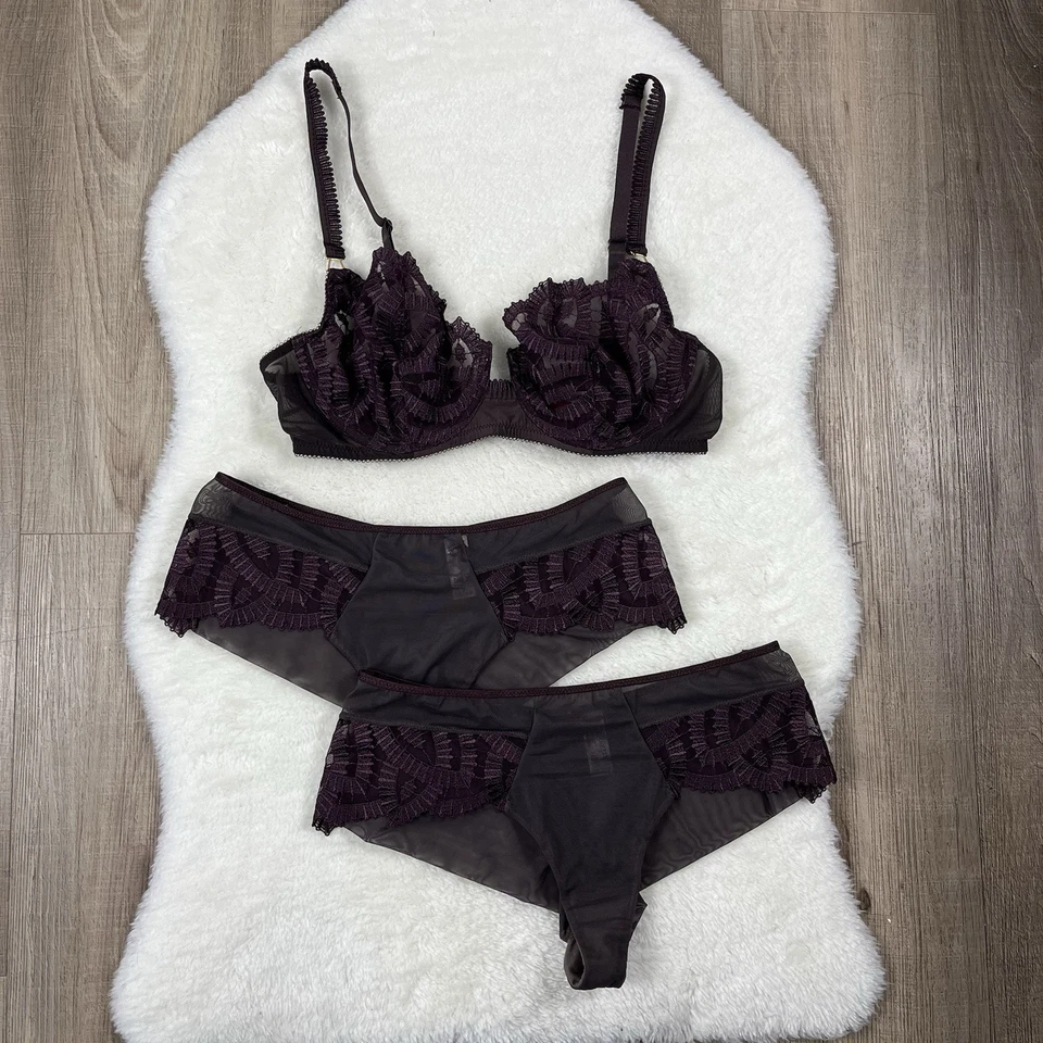 Wacoal After Dark Balconette Sujetador Tanga Bragas Conjunto de 3 piezas Ropa Interior 34D M Mediano Foto 3 de 4