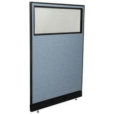 48-1/4"W x 76"H Office Partition Panel with Partial Window Pass-Thru Cable Blue