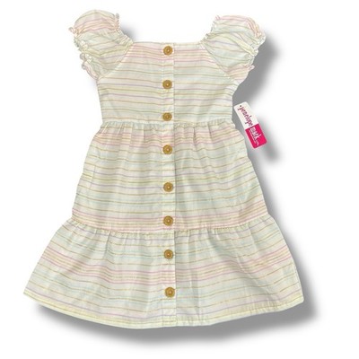 Penelope Mack Ltd Girls White Striped Short Sleeve Cotton Blend Dress Small NWT
