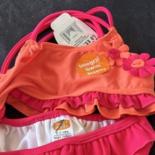 m&de Girls 2pc Floral Bikini Swim Set w/ Integral Swim Nappy 9-12m Pink/Orange
