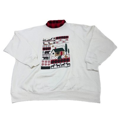 Gopher Sport VTG Grandma Sweatshirt Mock Neck Bear Moose Cabin 3X Grandmacore