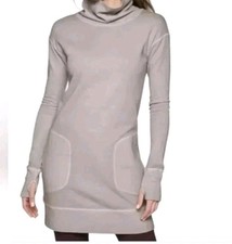 Athleta Eco Wash Turtleneck Sweatshirt Dress Size Small Light Gray Long Sleeve
