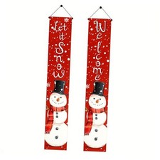 Winter Christmas Door Banner Snowman Porch Sign Winter Decor with Red