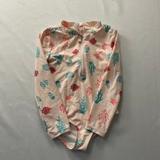 Carters Girls 5T Long Sleeve Rash Guard One Piece Swimsuit Pink Fish