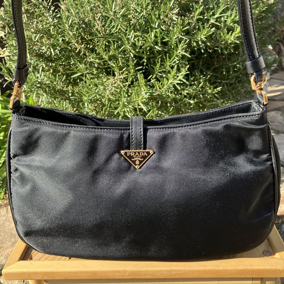 Prada Black Leather Nylon Logo Pouch Bag in Excellent Condition