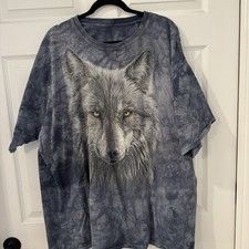 The Mountain Wolf Face Tie Dye T Shirt Mens 3XL Blue Gray Collar