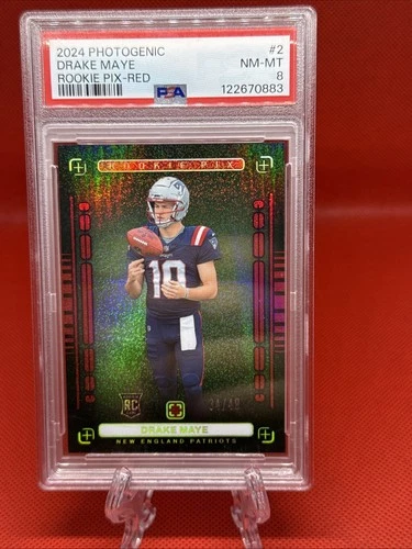 2024 Panini Photogenic - Rookie Pix Drake Maye #2 Red /49 (RC) PSA 8