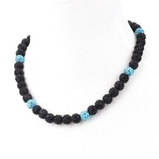 Krfy Baseball Necklaces for Boys, Bling Rhinestone Black-Lakeblue-17.7" 