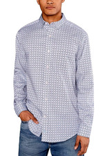 JOHNSTON  MURPHY NWT Medium TilePrint Light Blue 100 Cotton LS BF Dress Shirt