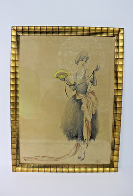 Large Framed Art Deco Fashion Illustration, ITM of Jean Gilles, Gaspar Camps VTG
