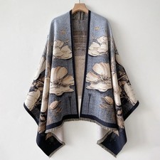 LADIES WOMEN KNITTED CAPE BLANKET WINTER WRAP PONCHO OPEN FRONT SHAWL