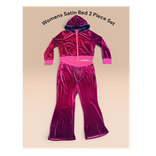 ROMWE Velour Red 2 Piece Hooded Jacket  Pants Set Plus Size 3XL
