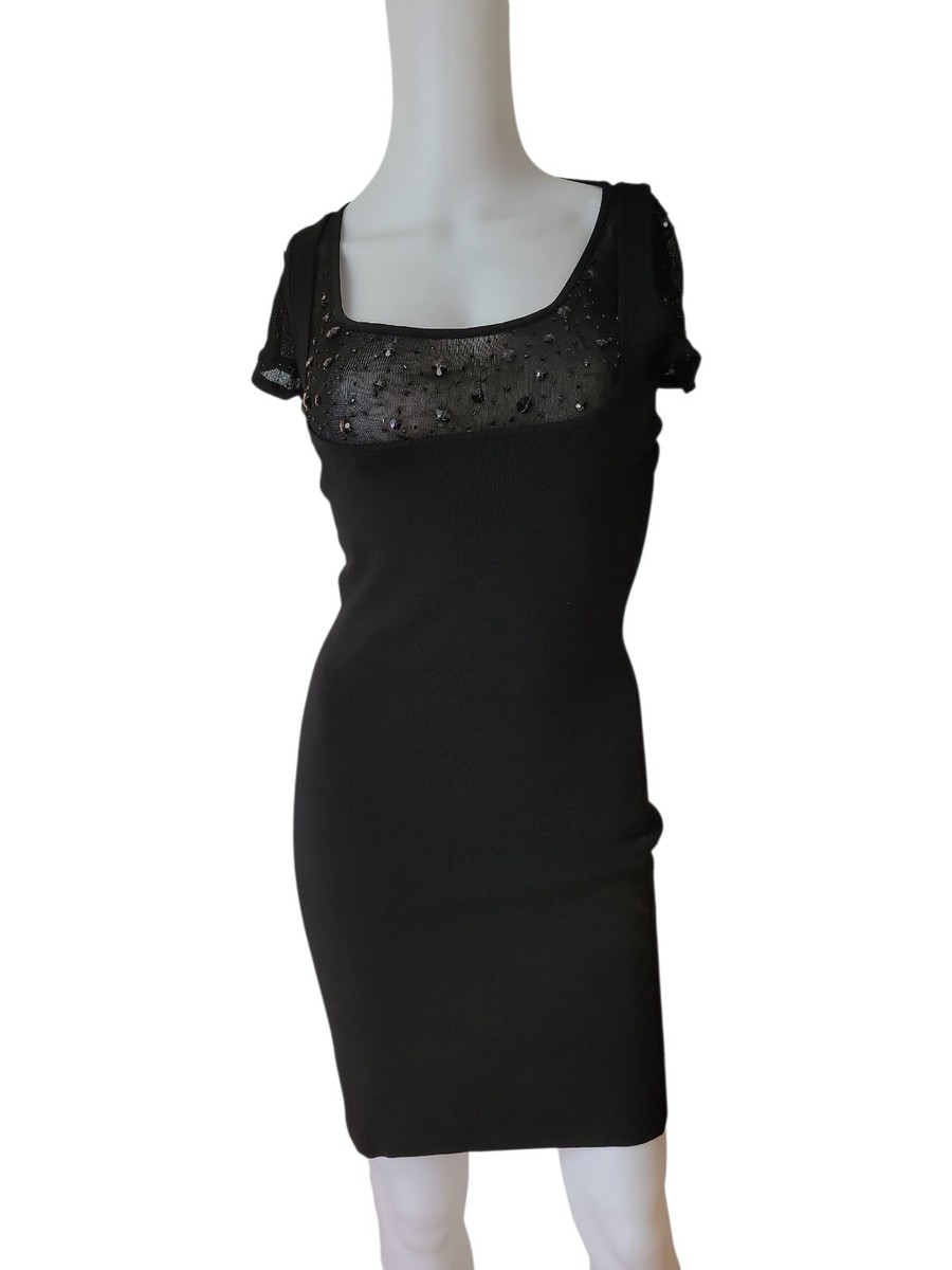 alberto makali sequin dress Vtg Alberto Makali Mini Dress Black Knit Stretch Sequin Short Sleeve Y2k