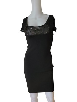 alberto makali black dress Vtg Alberto Makali Mini Dress Black Knit Stretch Sequin Short Sleeve Y2k