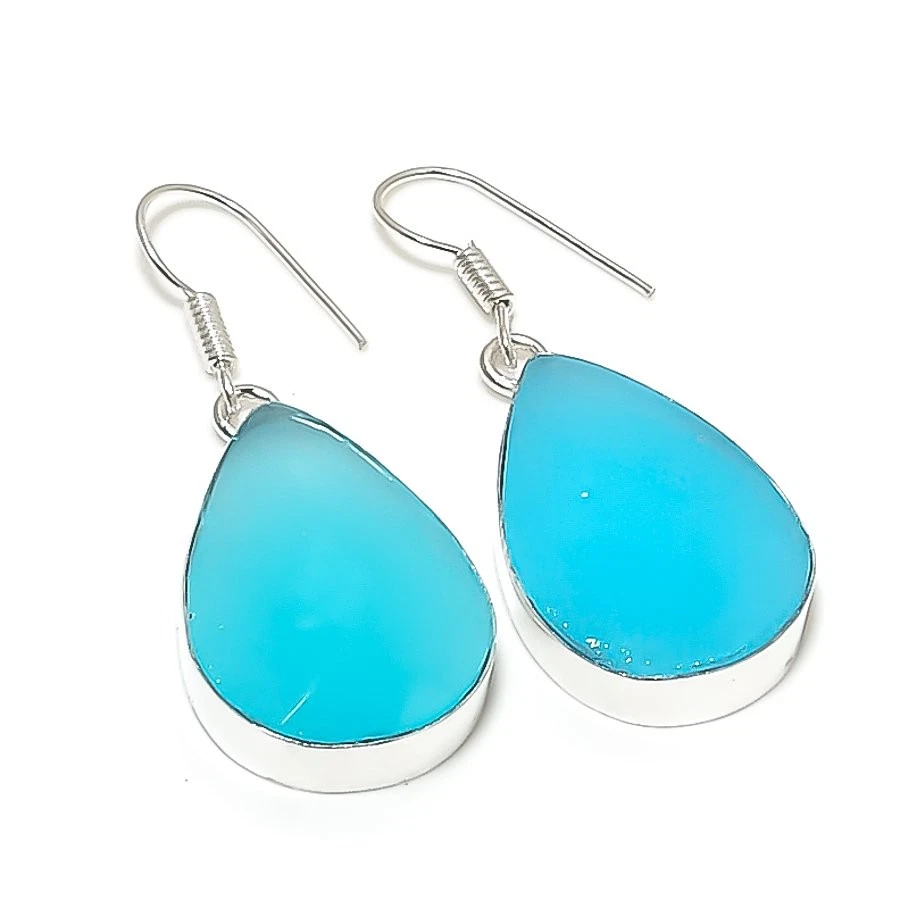 Orecchini pendenti in argento sterling con topazio blu: goccia ovale con pietra preziosa - Italia