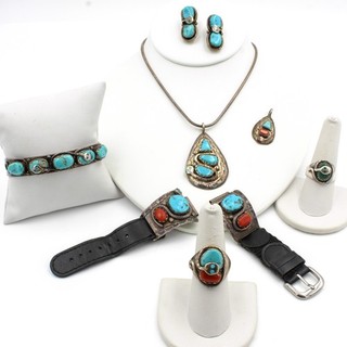 Zuni Effie Calavaza Sterling Turquoise Necklace Bracelet Lot of 7 #4721 2