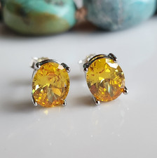925 Sterling Silver 4CT Oval Citrine Earrings Gemstone 14k White Gold-Plated