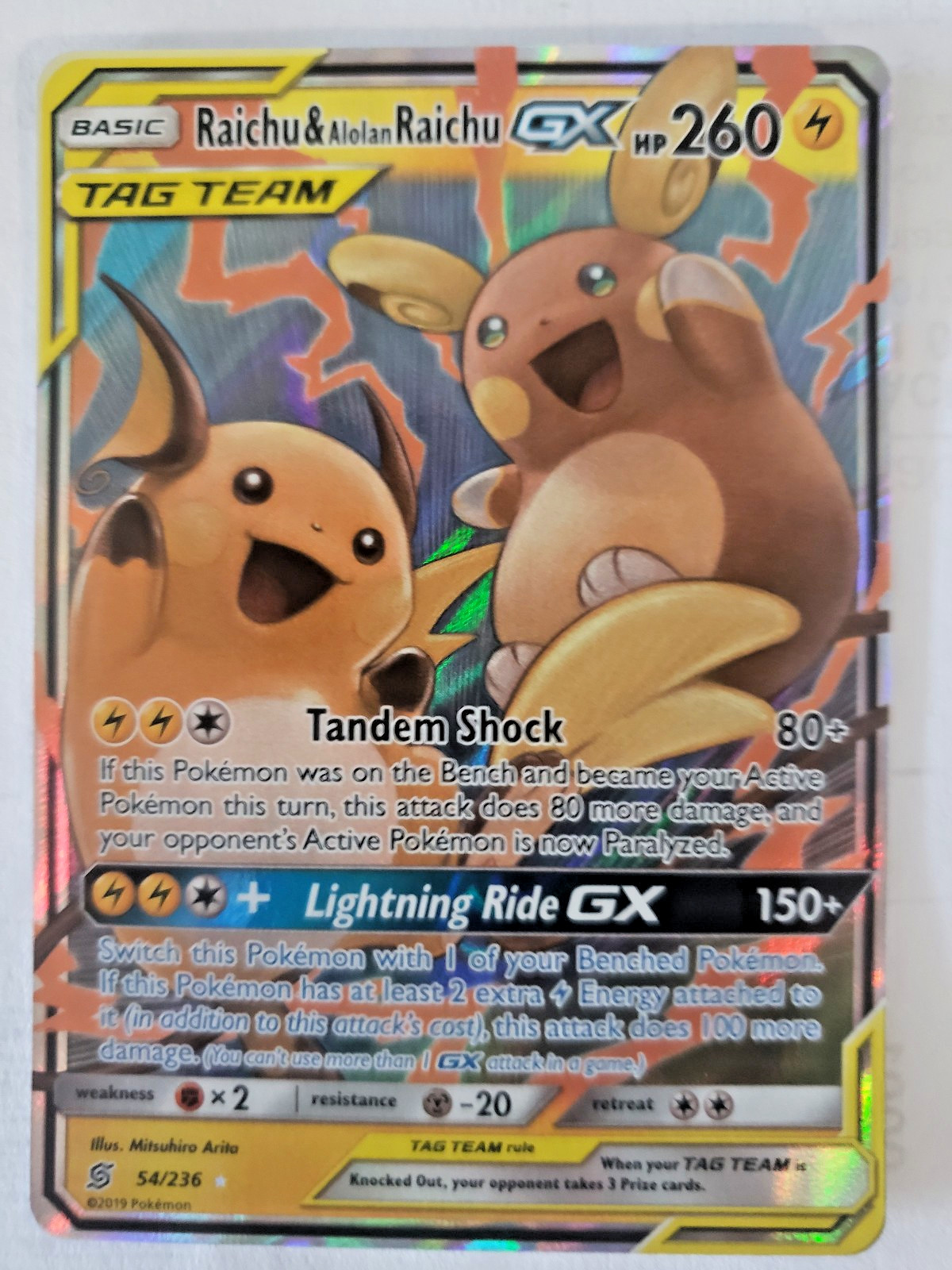 Raichu & Alolan Raichu GX NM #54 SM - Unified Minds PKM