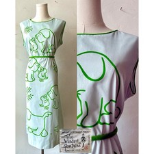 Vintage 70  s Vested Gentress Blue Puppy Print A Line Dress Mint Condition