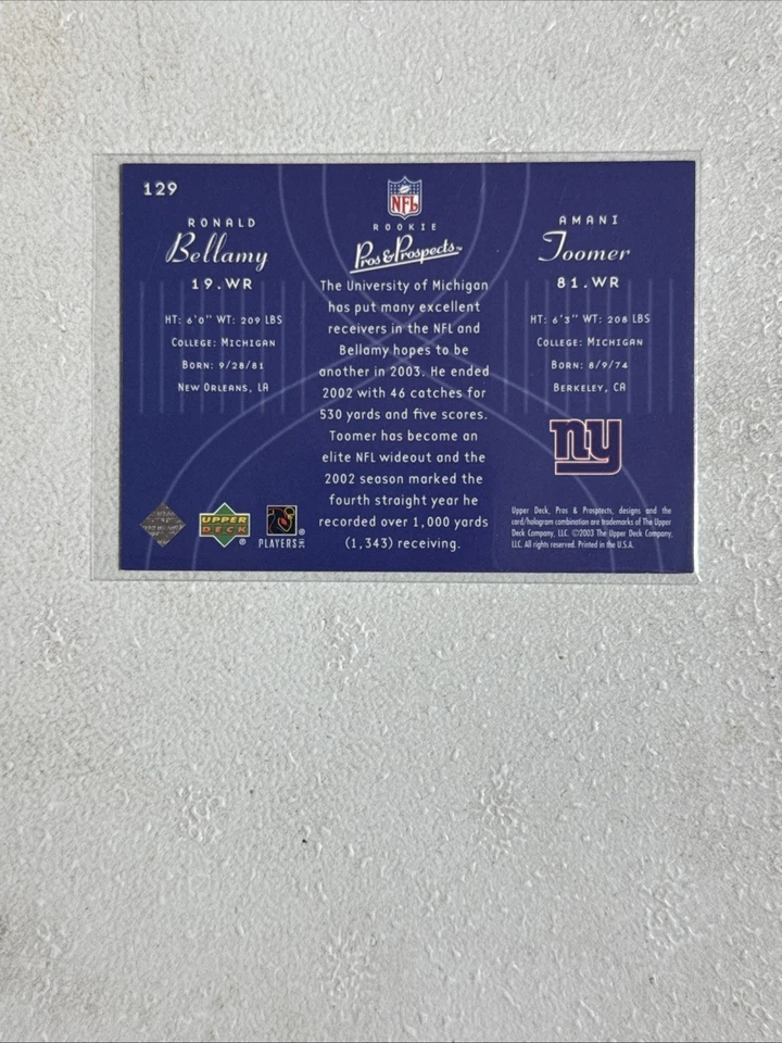 2003 Upper Deck Pros & Prospects - Ronald Bellamy / Amani Toomer - #0631/1800 - Image 2 of 3
