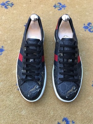 Gucci Ace Trainers Sneaker Schuhe Tiger Monogram Canvas Web Rot Herren UK 6 US 7 40