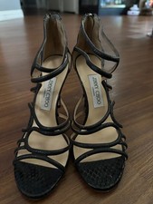 Jimmy Choo black strappy heels snake skin