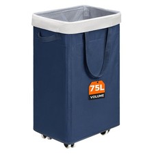 75L Blue Rolling Laundry Basket Wheels Dirty Clothes Hamper Dorm Bedroom Room