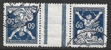 Tchécoslovaquie 1920 République 60h paire tête-bêche Mi 176 BKZ oblitéré