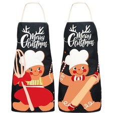 2Pcs Merry Christmas Apron Kitchen Apron Cute Washable Black Gingerbread Man