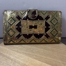 Vintage Black and gold tooled leather wallet- unique