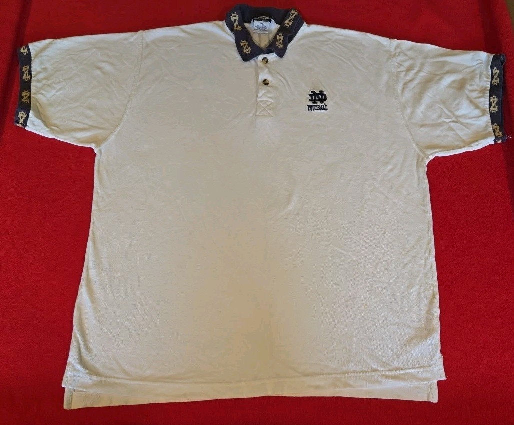 Vintage Champion Notre Dame Fighting Irish Mens XXL Embroidered Button Polo