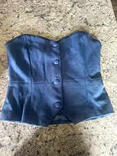 Jolie & Joy Strapless Blue Satin Polyester Button-Front Bustier Corset Top L