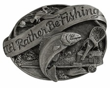 Vintage Siskiyou I d Rather Be Fishing Pewter Belt Buckle 1985