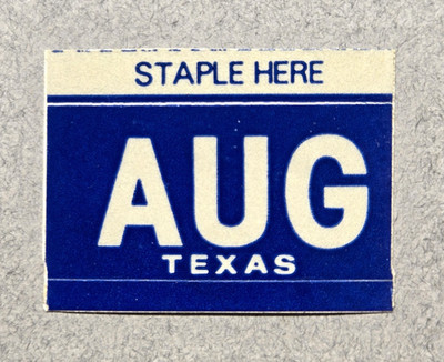  TEXAS ''AUGUST'' MONTHLY STAGGERED LICENSE PLATE STICKER (NEW/UNUSED) 1978-1994