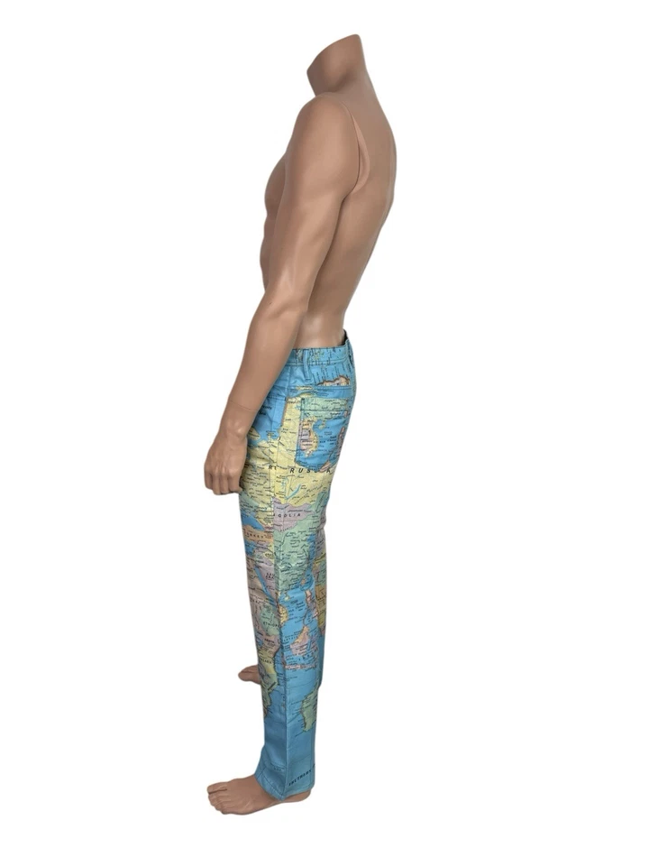 复古 Pleats Please Issey Miyake 蓝色世界地图编织裤 JP5 XL 男女皆宜 — 第 3/4 张图片