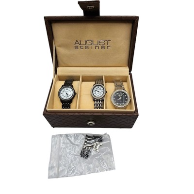 August Steiner Women's Dazzling Diamond Swiss Quartz 3 Watch Set