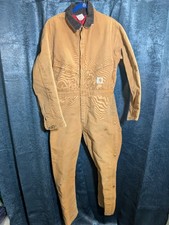 Vintage Carhartt Coveralls Mens 40R Insulated Quilted Canvas Tan Brown