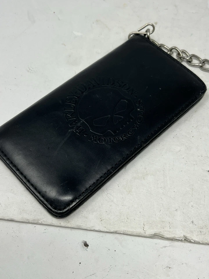 Cartera de cadena de camionero/motociclista con calavera en relieve Harley-Davidson para hombre, negra NUEVA Foto 2 de 4