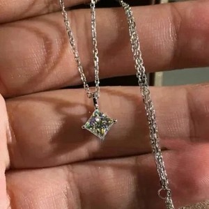 Authentic 2Ct Princess Cut Lab-Created Diamond Solitaire Pendant 14K White Gold Plated
