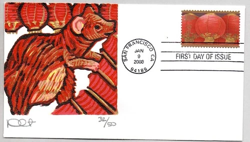 #4221 CHINESE LUNAR NEW YEAR OF THE RAT, CURTIS BLOCK PRINT ARTWORK FDC