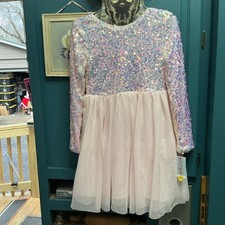 Cat  Jack Pink Sequin  Tulle Long Sleeve Party Dress - Sz L 10-12 A35