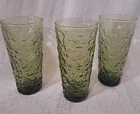 Vtg Anchor Hocking Lido Milano Avocado Green 6.5". ice tea glass set of 3