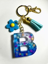 Handmade Resin Initial Keychain Letter Blue B Personalized Gift