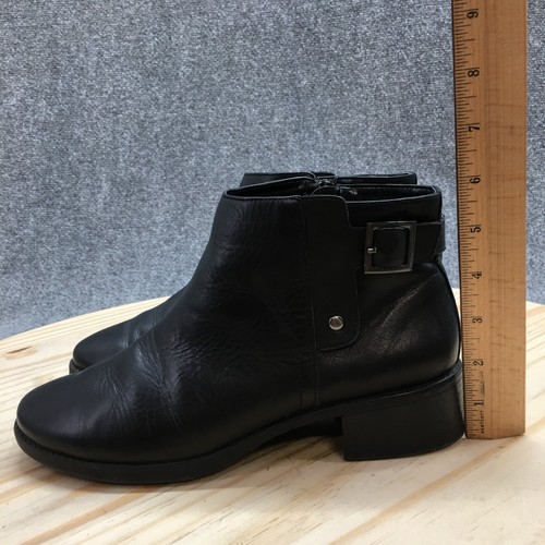 Easy Spirit Boots Womens 9 M Novara Ankle Bootie Black Leather Zip Buckle Block - Picture 9 of 17