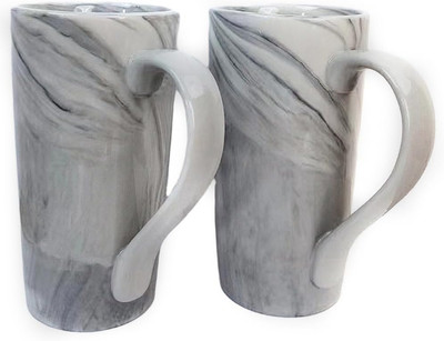 Tazas Grandes 20Oz Gris Mármol, Set 2, Asa, Té/Café, Cerámica